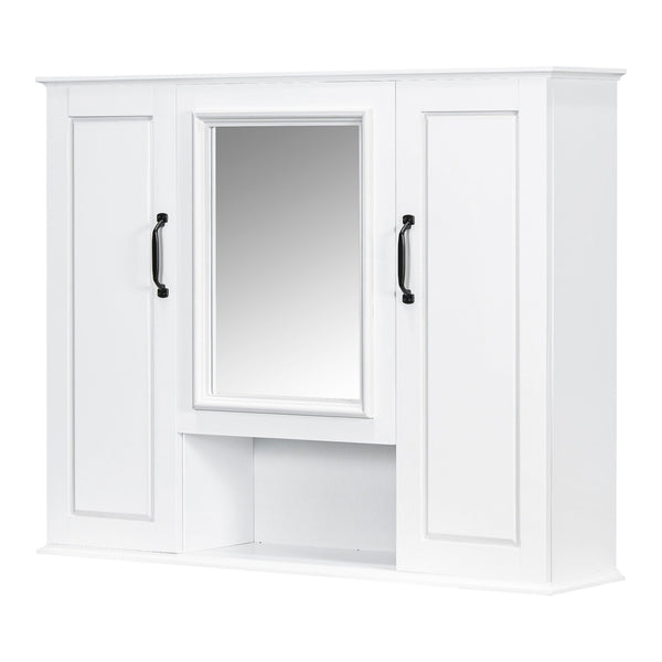 English Elm 36'' Mirror Cabinet with 3 Doors — Wall-Mounted Bathroom Storage Unit, MDF & Pine, Spacious Shelves White N725P346902K