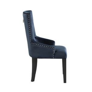 English Elm Velvet Tall Tufted Dining Chair in Black Velvet with Silver Nailhead Trim, Ring Pull & Tapered Legs B016P316090