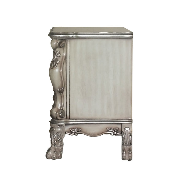 English Elm Traditional Nightstand with Floral Decals and Rope Moldings, Crown Molding Accent, Charming Princess Appeal Antique White 22 L x 34 W x 29 H B2741P324884