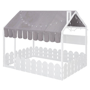 English Elm {slats Are Not Included} Twin Montessori House Floor Bed Kids Tent Lights Shelves Pinewood Frame White N708P407963K