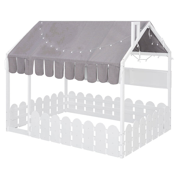 English Elm {slats Are Not Included} Twin Montessori House Floor Bed Kids Tent Lights Shelves Pinewood Frame White N708P407963K