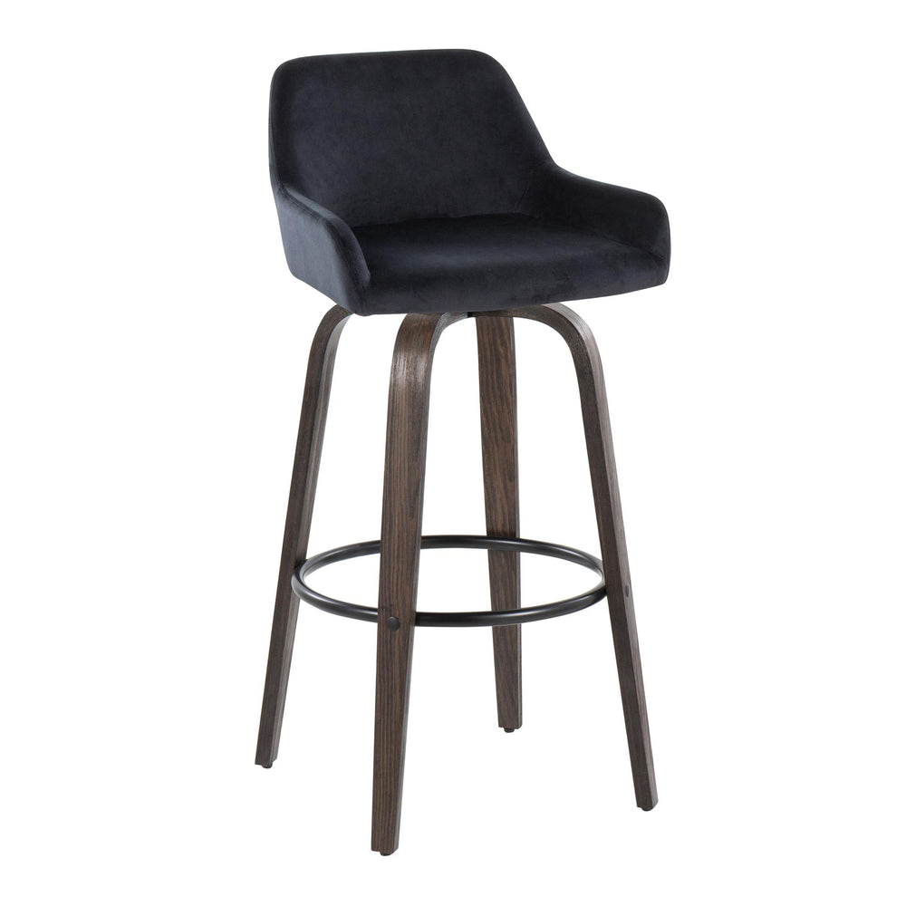 English Elm Daniella 30" Modern Barstool Set Of 2 With Swivel, Walnut Glazed Wood & Black Velvet Comfort Seat B202S00558