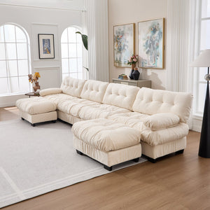 English Elm U Shaped Modular Cloud Sectional with Plush Flannelette Upholstery Deep Seat Living Room Sofa Beige W2120S00053