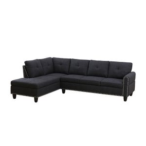 English Elm Black Faux Leather L Shaped Sectional with Cup Holders Nailhead Trim Storage Charcoal Grey B2730S00029