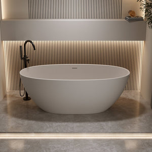 English Elm 71'' Solid Resin Stone Freestanding Soaking Tub Ergonomic Spa Design for Master Bath Beige W2753P416601