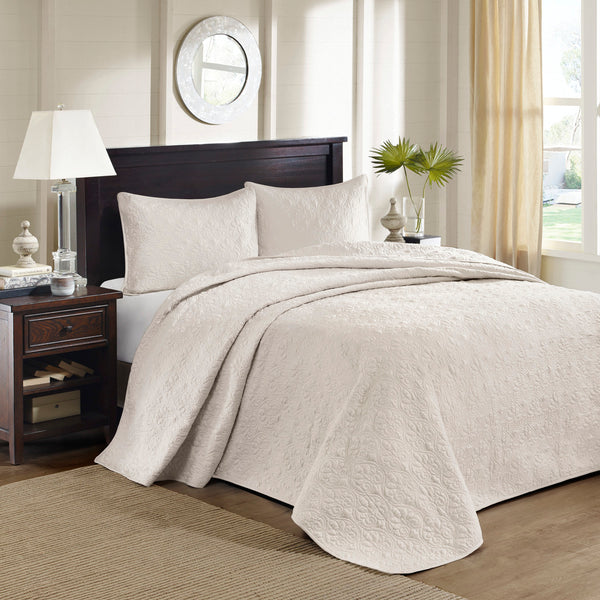 English Elm Reversible Madison Park Quebec Bedspread Set Twin with Quilted Texture, Prewashed Cotton Fill, Antimicrobial Protection Cream 17.72 L x 15.35 W x 6.3 H B03597443