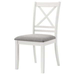 English Elm Evanston Farmhouse X-back Dining Chairs White Hardwood Set with Gray Upholstered Seats B062P441454