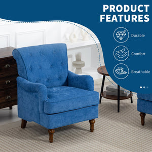 English Elm Accent Light Blue Chenille Accent Chair with Spring Cushion, Ergonomic Retro Wood Legs, 300lb Capacity W3042P390762