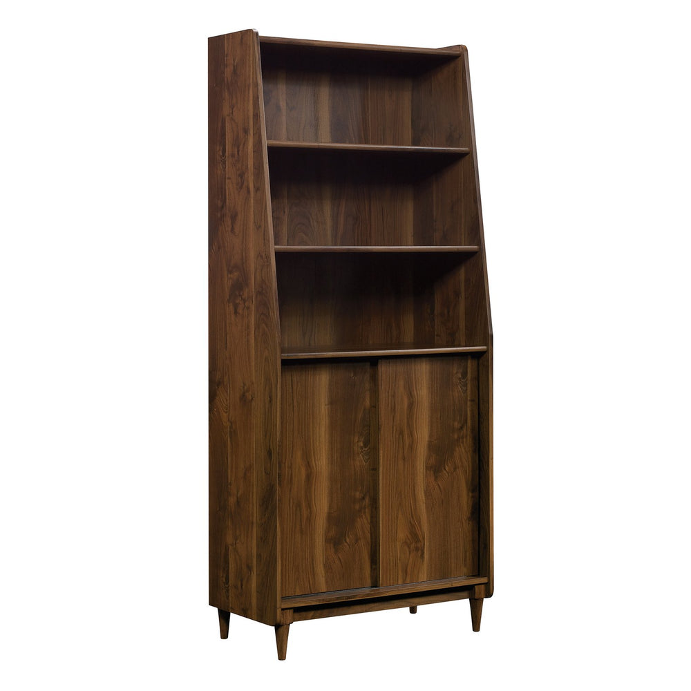 English Elm Wide Bookcase Brown Finish — 72" Engineered Wood Storage with Sliding Doors, 2 Fixed + 1 Adjustable Shelf, Durable Design B356P402663