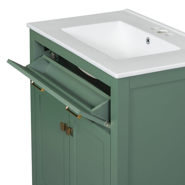 English Elm 30-inch Modern Bathroom Vanity with Ceramic Sink, Gold Accents, Solid Wood Frame, Soft-Close Doors and Ample Storage Green WF324045AAF