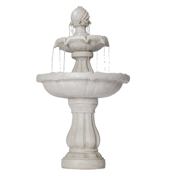 English Elm 37.4"h Two-tier Polyresin Pedestal Fountain Cascading Stone-look Patio Garden Feature N765P355059W