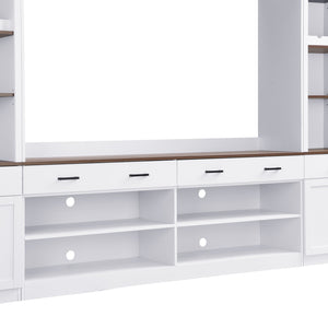 English Elm Farmhouse Mid-century Entertainment Center Walnut Black with Wine Rack for Living Room N721S000046K-2