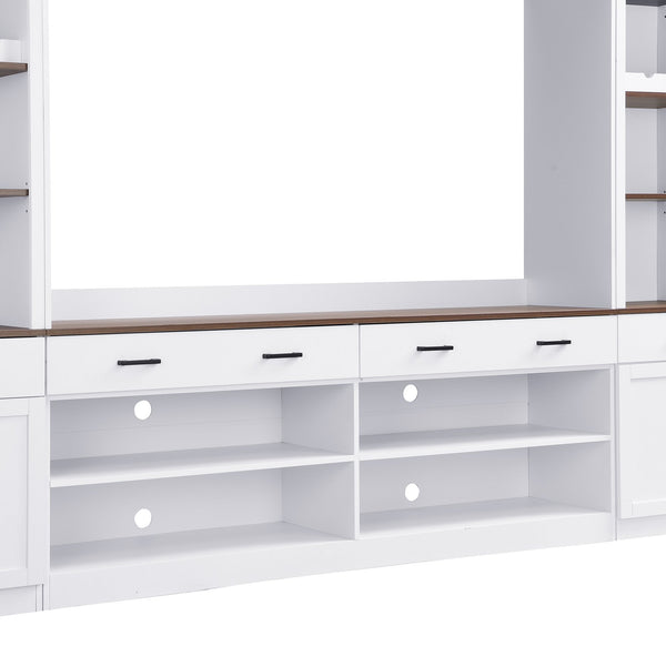 English Elm Farmhouse Mid-century Entertainment Center Walnut Black with Wine Rack for Living Room N721S000046K-2