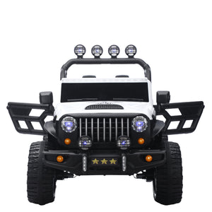 English Elm 24v Two Seat Kids Ride on Car with 4wd Motor Remote Control and Led Lights White W509P378204