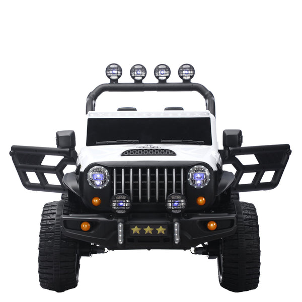 English Elm 24v Two Seat Kids Ride on Car with 4wd Motor Remote Control and Led Lights White W509P378204