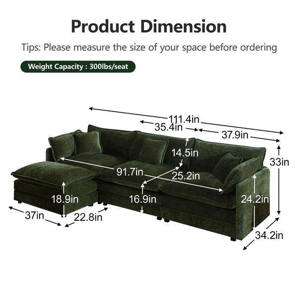 English Elm Comfortable Chenille U-shape Modular Sectional with Ottomans for Spacious Living Rooms W714S00466