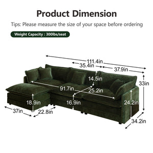 English Elm Free Modular Chenille Sectional Sofa with Reversible Ottoman for Spacious Living Rooms W714S00464