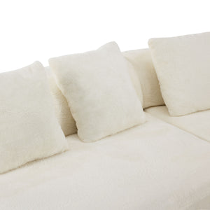 English Elm white plush curved multi-seater sofa with pillows — Nordic skin-friendly fabric, space-saving design W3612S00008