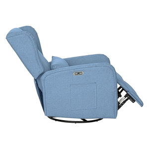 JLA Home Madison Park - Power Candace Recliner offers 3-in-1 power recline, 270° swivel & glider, USB/USB‑C charging, lumbar support, spill-resistant upholstery, side pocket, sturdy wood frame, tool-free setup for living rooms, nurseries, home offices Light Blue MP103-1283