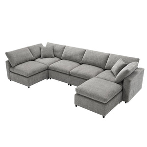 English Elm [new Sku] Chenille Modular Sectional Sleeper Sofa with Ottoman Six Seat U Shape Living Room Gray N723S8583G