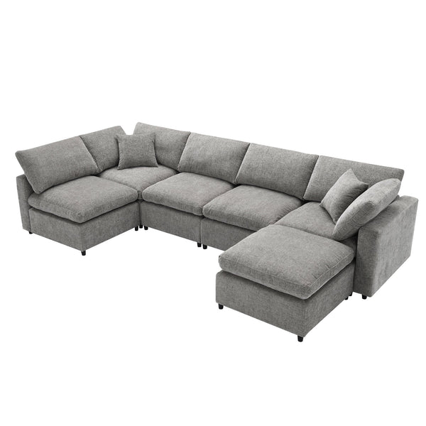English Elm [new Sku] Chenille Modular Sectional Sleeper Sofa with Ottoman Six Seat U Shape Living Room Gray N723S8583G