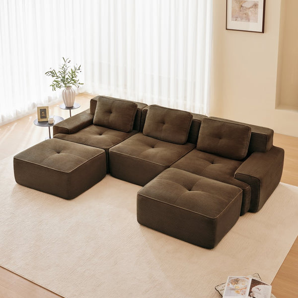 English Elm 117" Modern U-Shaped Modular Sectional Sofa - Luxurious Corduroy, Deep Seats, Movable Ottoman, No Assembly W714S01505