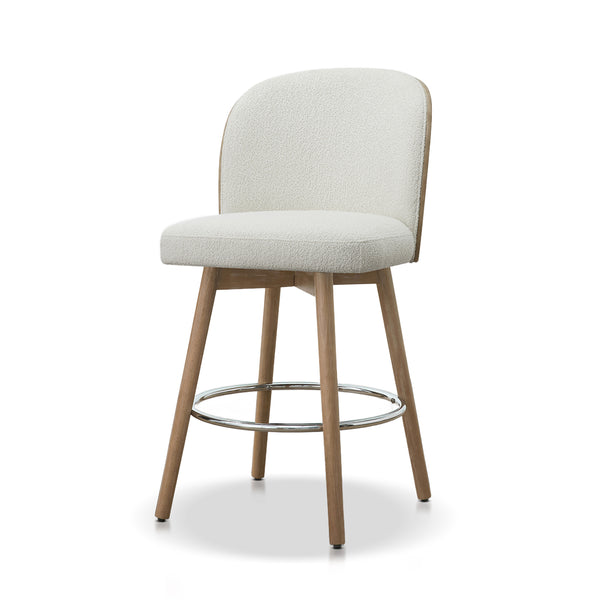 English Elm Jennifer Taylor Home - Tomlin Bentwood Swivel Counter Stools Set of 2 Off-White Bouclé — 360° Swivel, Padded Seats, Chrome Footrest, Solid Wood Legs B2719P328583