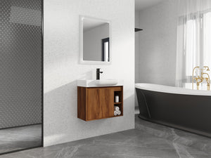 English Elm 28'' 28" Wall-Mounted Bathroom Vanity with White Ceramic Sink, Soft-Close Door, Open Shelves, KD-Pack W999P263409