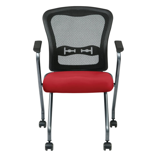 OSP Home Furnishings Deluxe Nesting Armchair with Mesh Back Lumbar Support for Office and Meeting Rooms Lipstick 84440-R100