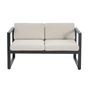 English Elm Christopher Knight Home® - NAVAN Aluminum 4-Piece Chat Set with Beige Olefin Cushions, Black Finish, Comfortable Outdoor Seating N775P243378B