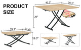 English Elm Modern Minimalist Multifunctional Lift Table With 0.8-Inch Mfc Tabletop and Black Metal Legs, Can Be Used As Dressing Table, Coffee Table, Dining Table, and Office Desk. Lt-10055