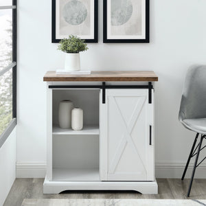 English Elm Walker Edison - Farmhouse Sliding X Barn Door Accent Cabinet with Adjustable Shelves, White/Rustic Oak Finish - Chic Storage Solution B185P326691