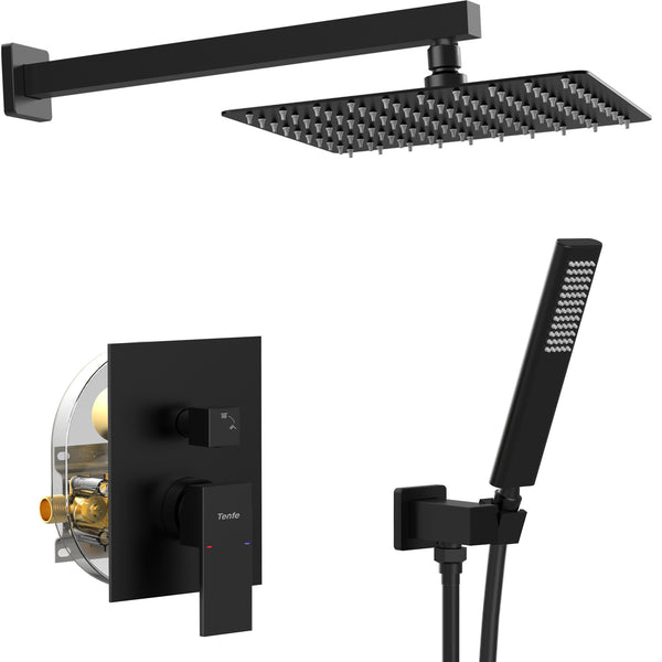 English Elm Male Npt Matte Black Shower System With 10-Inch Rain Head & Handheld Wand For Ultimate Luxury Showering T3177P277449