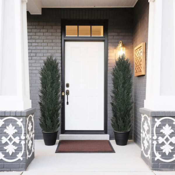 English Elm 5ft Faux Cypress Trees Set of 2 Realistic Tall Greenery for Entryway or Patio W2945P322224
