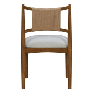 English Elm Upholstered Linen Dining Chairs Set of 2 Rubberwood Mid-century Woven Paper Rope Back Beige,Brown N776P385751D