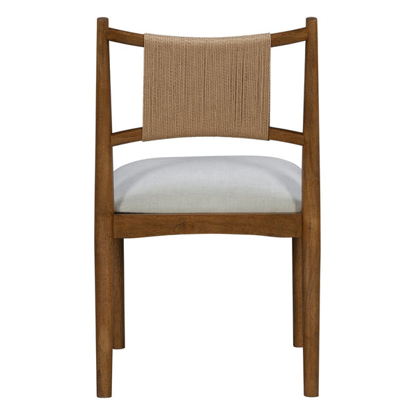 English Elm Upholstered Linen Dining Chairs Set of 2 Rubberwood Mid-century Woven Paper Rope Back Beige,Brown N776P385751D