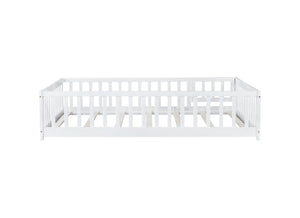 English Elm Twin Solid Rubberwood Floor Bed with Full Perimeter Safety Rails for Toddler Rooms White W504P296786