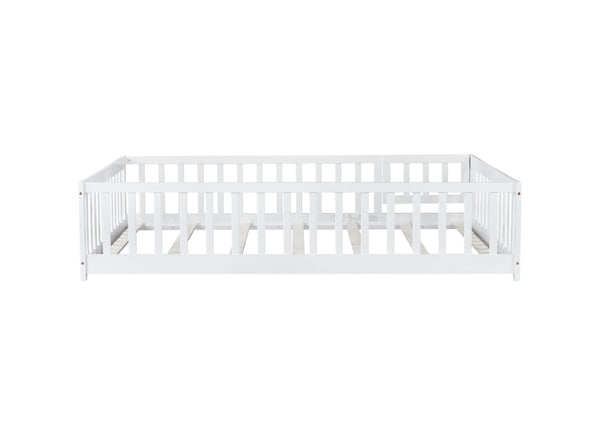 English Elm Twin Solid Rubberwood Floor Bed with Full Perimeter Safety Rails for Toddler Rooms White W504P296786
