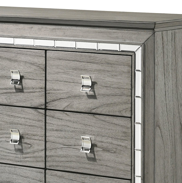 English Elm Antares Light Gray Oak Finish Dresser with 9 Spacious Drawers, Mirrored Trim & Modern Block Legs B2726P257363