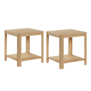 English Elm Rounded Square End Tables Set of 2 Boho Walnut with Wave Legs and Open Shelf W5563P449959
