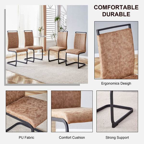 English Elm Modern Chic Dining Chairs with Faux Leather Padded Seat, High-Density Foam Comfort & Metal Legs Set Brown 38.97 L x 19.29 W x 18.11 H W1512P395378