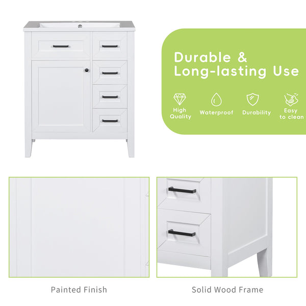 English Elm 30" Modern Bathroom Vanity With Sink Combo - Stylish White Cabinet, Ample Storage & Durable Design N725S999222K-6