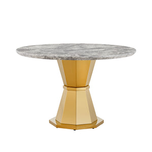 English Elm 47" Round Marble Dining Table - Luxurious Faux Marble Top & Gold Stainless Steel Base For Modern Homes W3456S00006