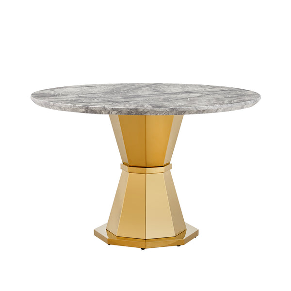 English Elm 47" Round Marble Dining Table - Luxurious Faux Marble Top & Gold Stainless Steel Base For Modern Homes W3456S00006