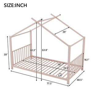 English Elm Twin Metal House Platform Bed with Slat Kit for Kids Sleepovers Sturdy Frame Elegant Silhouette 63.8"H Pink MF322835AAH
