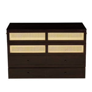English Elm Queen Size Murphy Bed - Elegant Pine Cabinet With Rattan Accents, Espresso Finish & Storage Drawer W504S00230-GIGA
