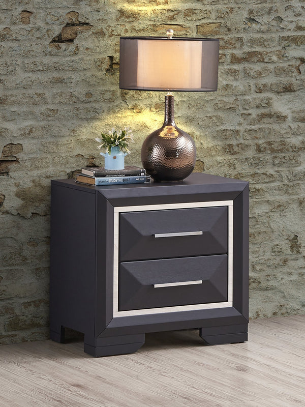 English Elm Liverpool Black Nightstand with Brushed Steel Accents, 2 Drawers, Dovetail Joints, Fully Assembled, Compact Elegance B078P285995