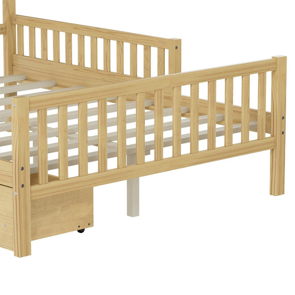 English Elm Twin Pine Platform Bed with Guardrails and Under Storage Drawers for Small Rooms N733P172700M