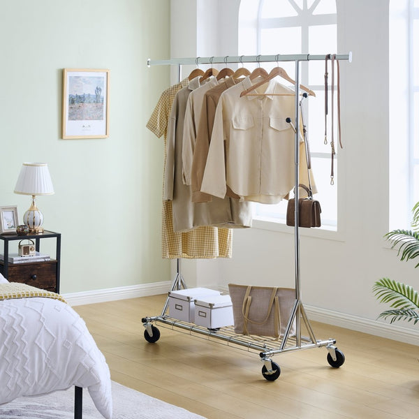 English Elm Clothes Rolling Garment Rack 600lb Capacity Collapsible Heavy Duty Frame with Locking Casters W1903P172820