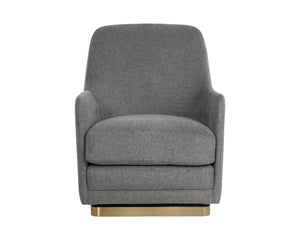 Sunpan Marcela Modern Swivel Lounge Chair in Belfast Koala Grey with Antique Brass Base for Chic Relaxation